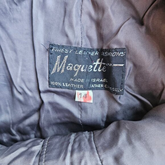 Vintage Maguette 80s 90s Dark Gray Leather Tapered Pleated Pants Motorcycle 14/L - Picture 7 of 7